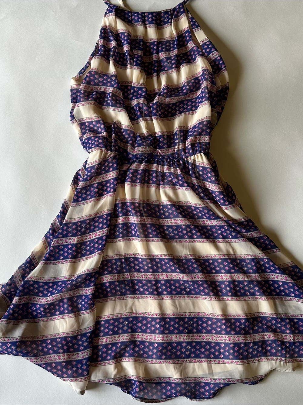 Lush Navy and Cream Striped Halter Midi Dress‎